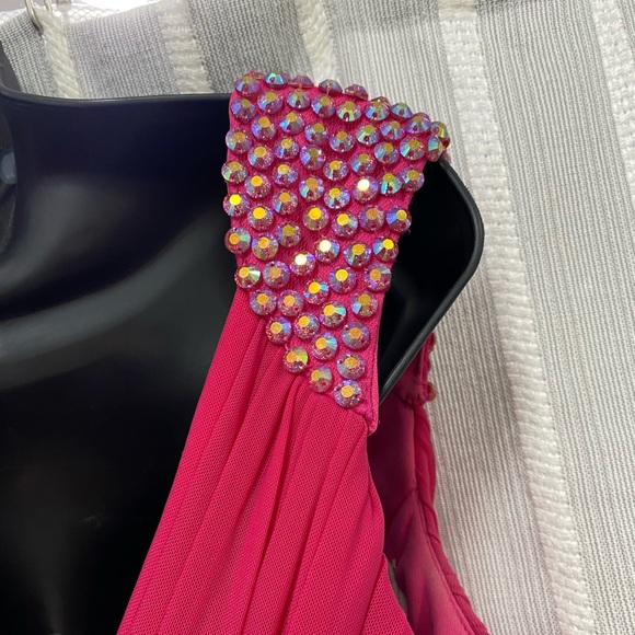 Hot Pink & Iridescent Beads Sleeveless Rouched Bodycon Homecoming Prom Dress S/M - Picture 9 of 16